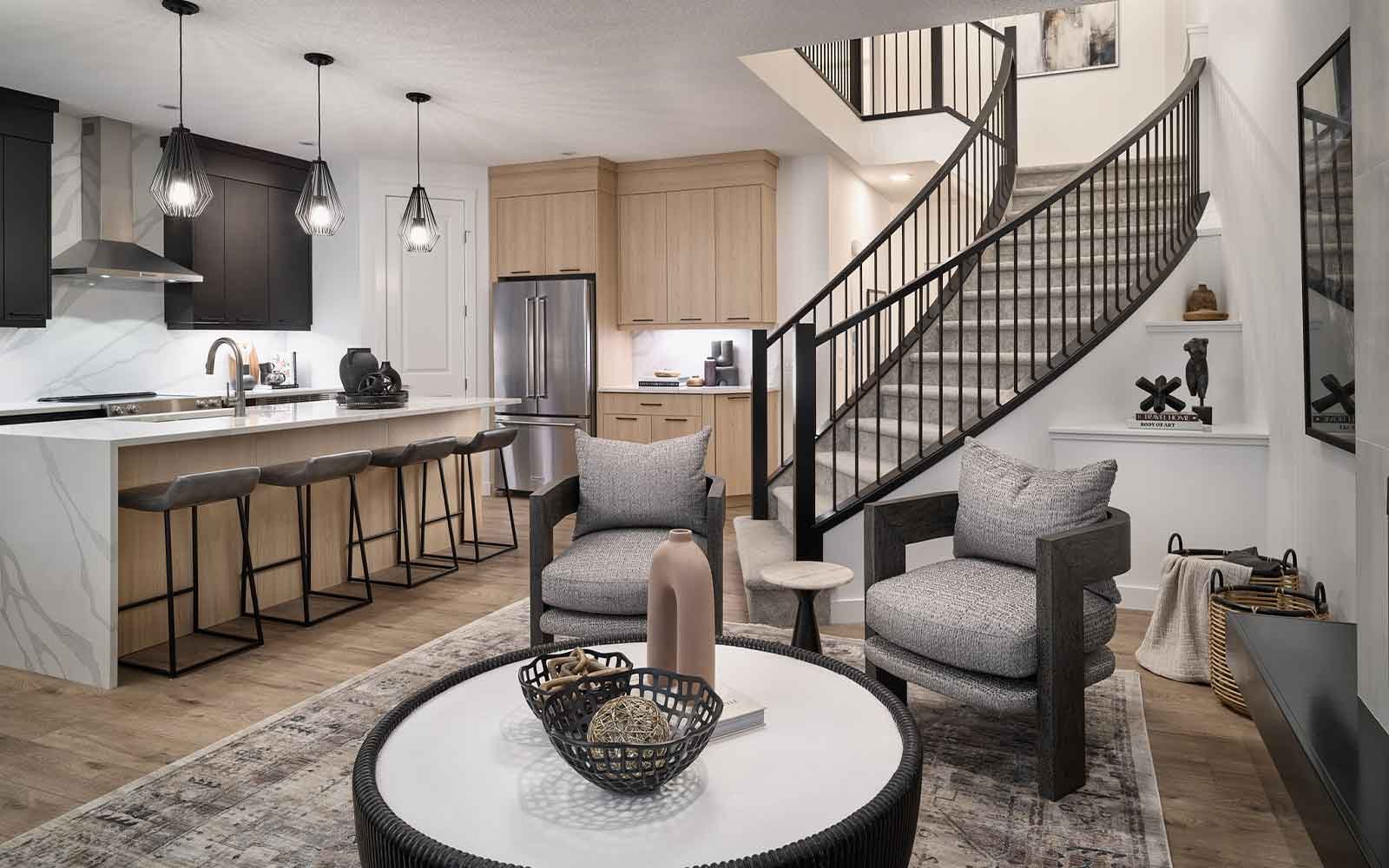 A photo of the great room of the Robson 24 model in Calgary by Brookfield Residential