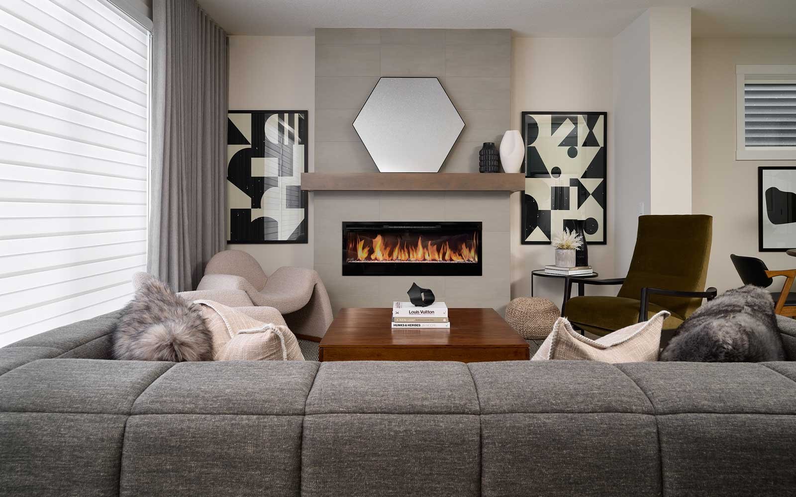 A photo of the great room of the Carlisle 2 show home in Calgary by Brookfield Residential