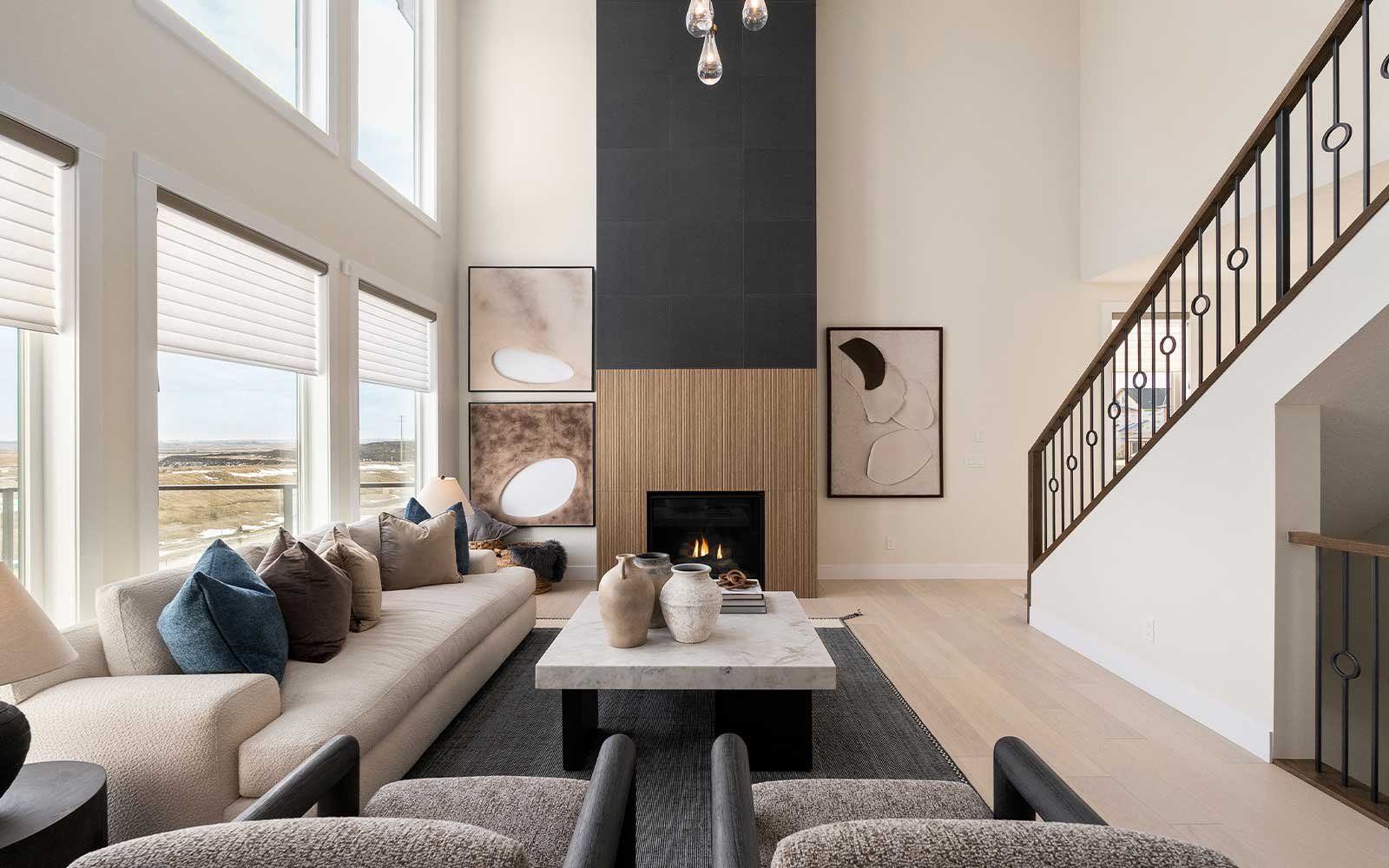 A photo of the great room of the Palermo show home in Calgary by Brookfield Residential