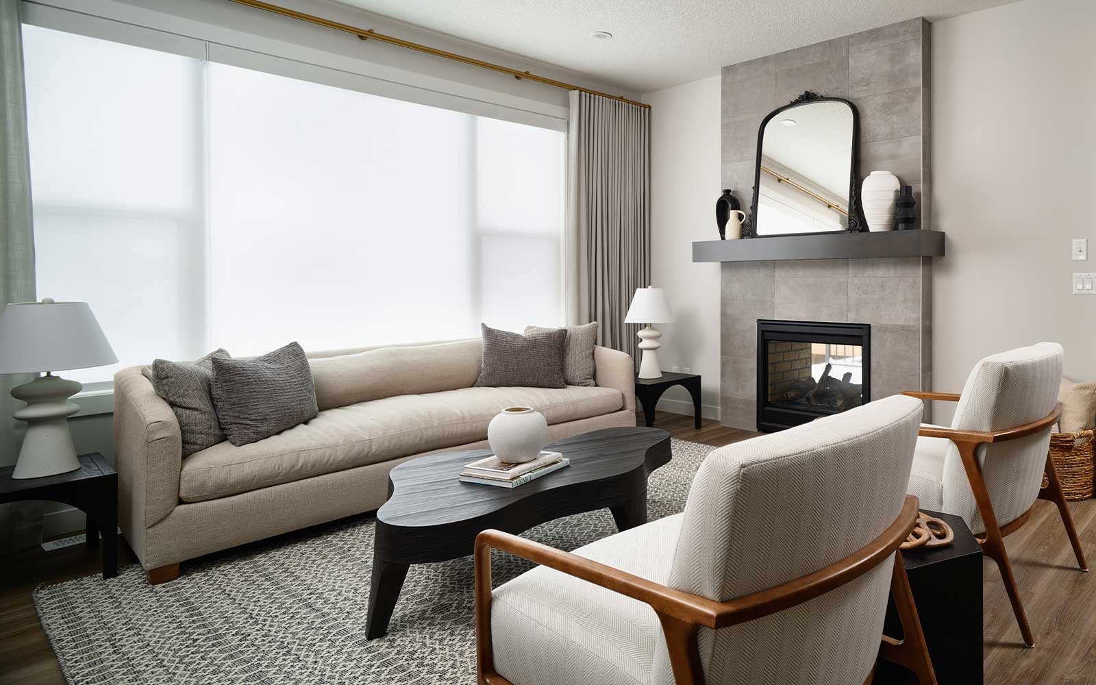 A photo of the great room of the Dawson 26 show home in Calgary by Brookfield Residential