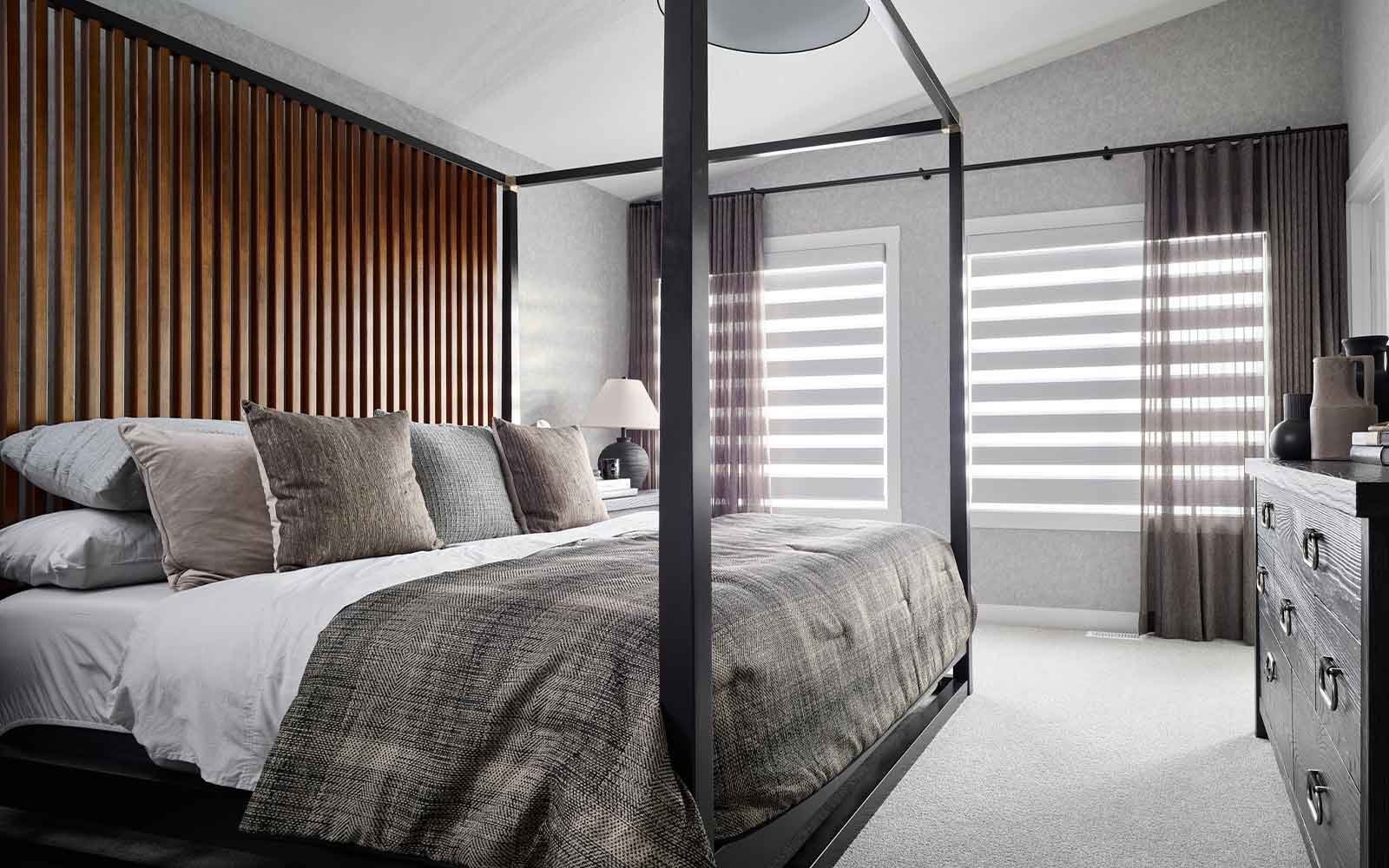 A photo of the primary bedroom of the Robson 24 model in Calgary by Brookfield Residential