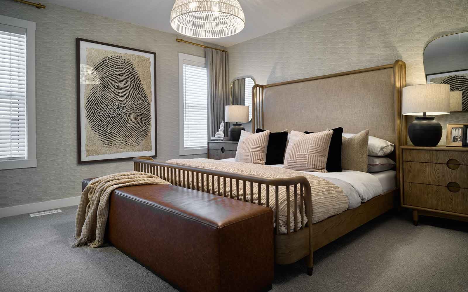 A photo of the primary bedroom of the Oxford show home by Brookfield Residential