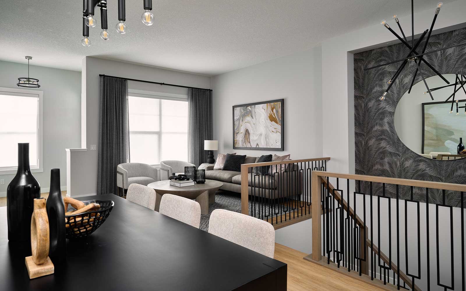 A photo of the great room of the York model show home in Calgary by Brookfield Residential