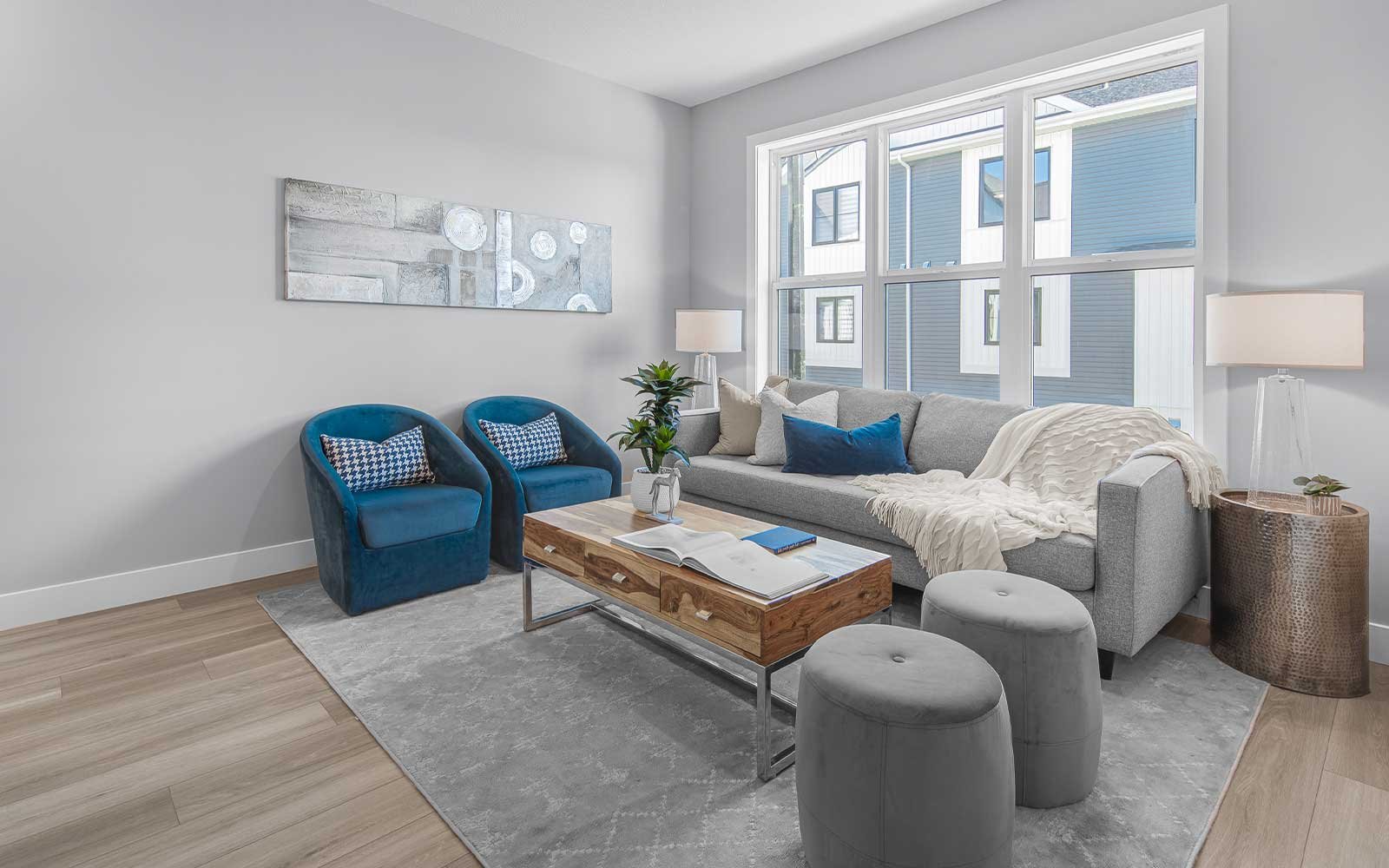 A photo of the great room in the Davis show home at The Everly in Edmonton