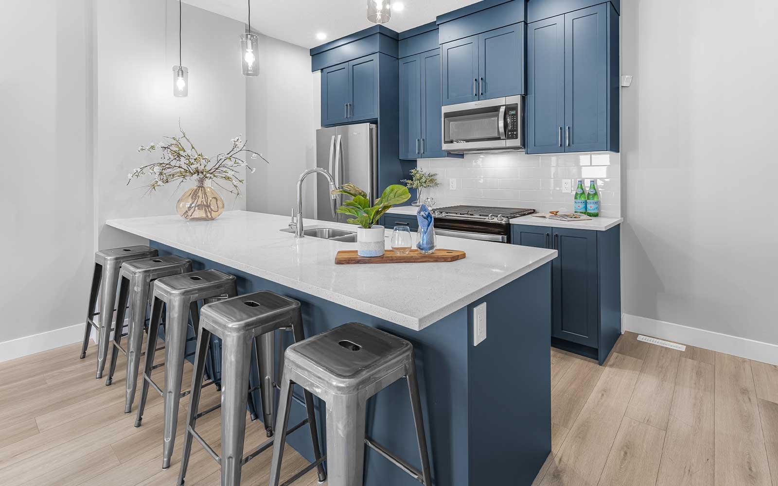 A photo of the kitchen in the Davis show home at The Everly in Edmonton