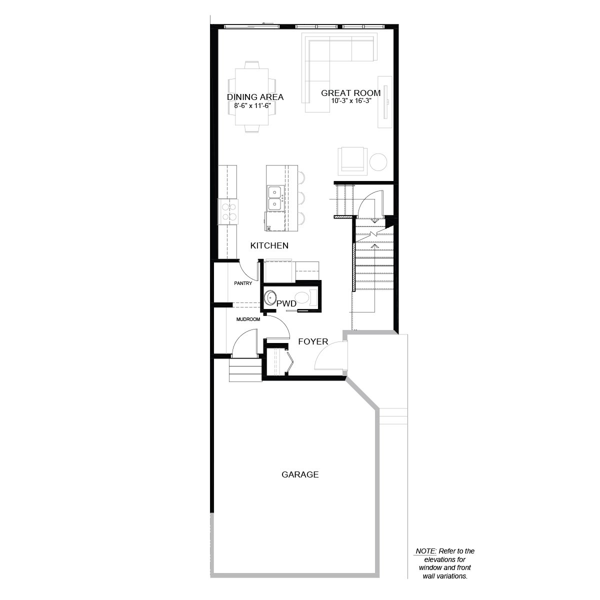 A blackline drawing of the Mackay floorplan