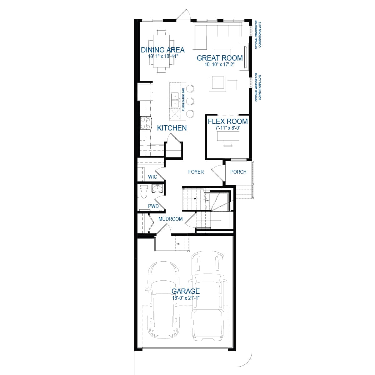 A blackline drawing of the Cascade 22 model by Brookfield Residential