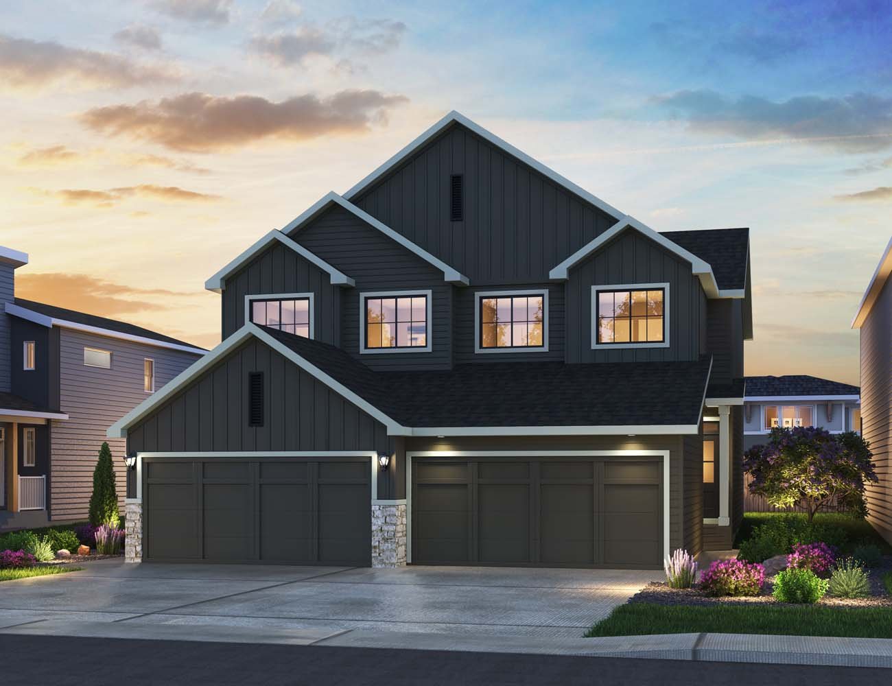 A rendering of the Farmhouse elevation of the Hazel home by Brookfield Residential.