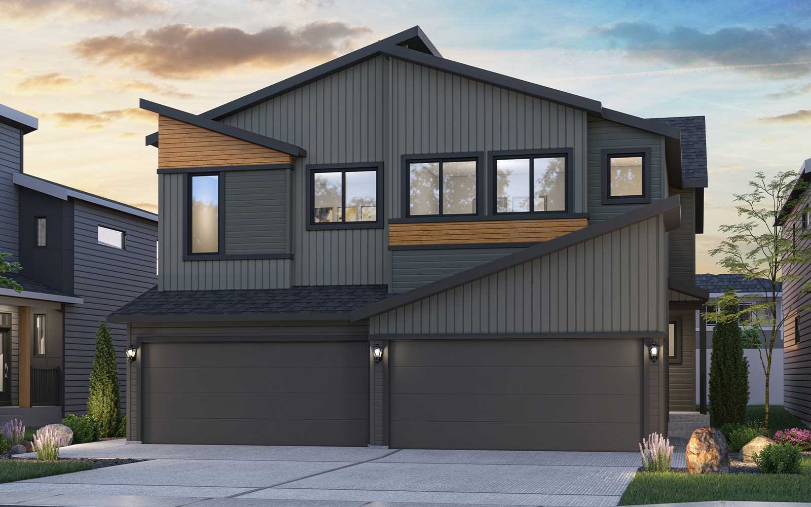 A rendering of the Rustic Contemporary style of the MacKay model by Brookfield Residential