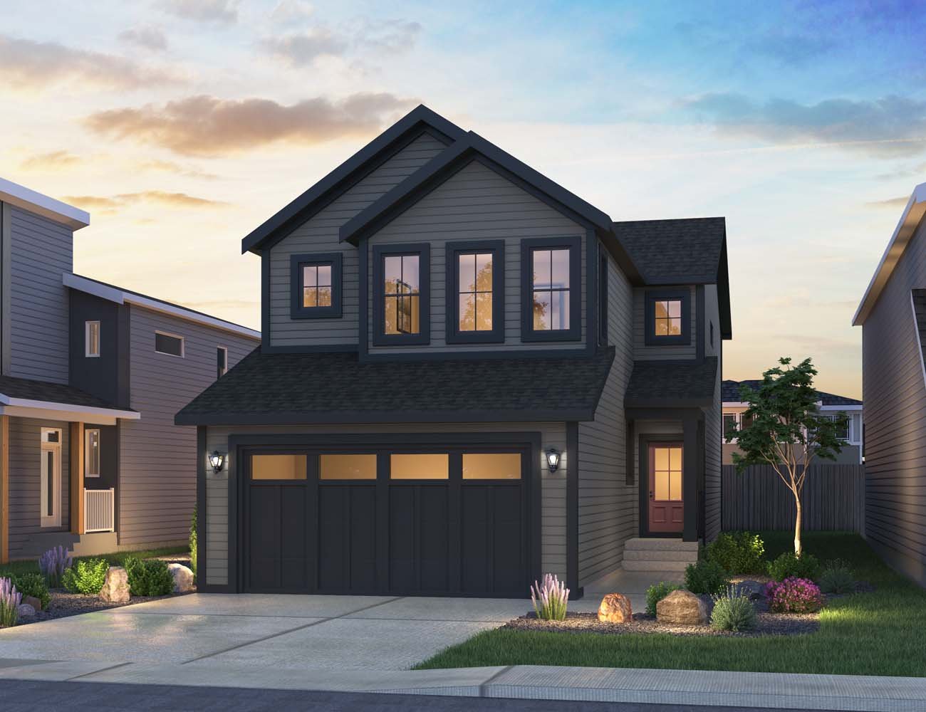 A rendering of the Nordic Folk exterior style of the Emerald 26 home by Brookfield Residential.