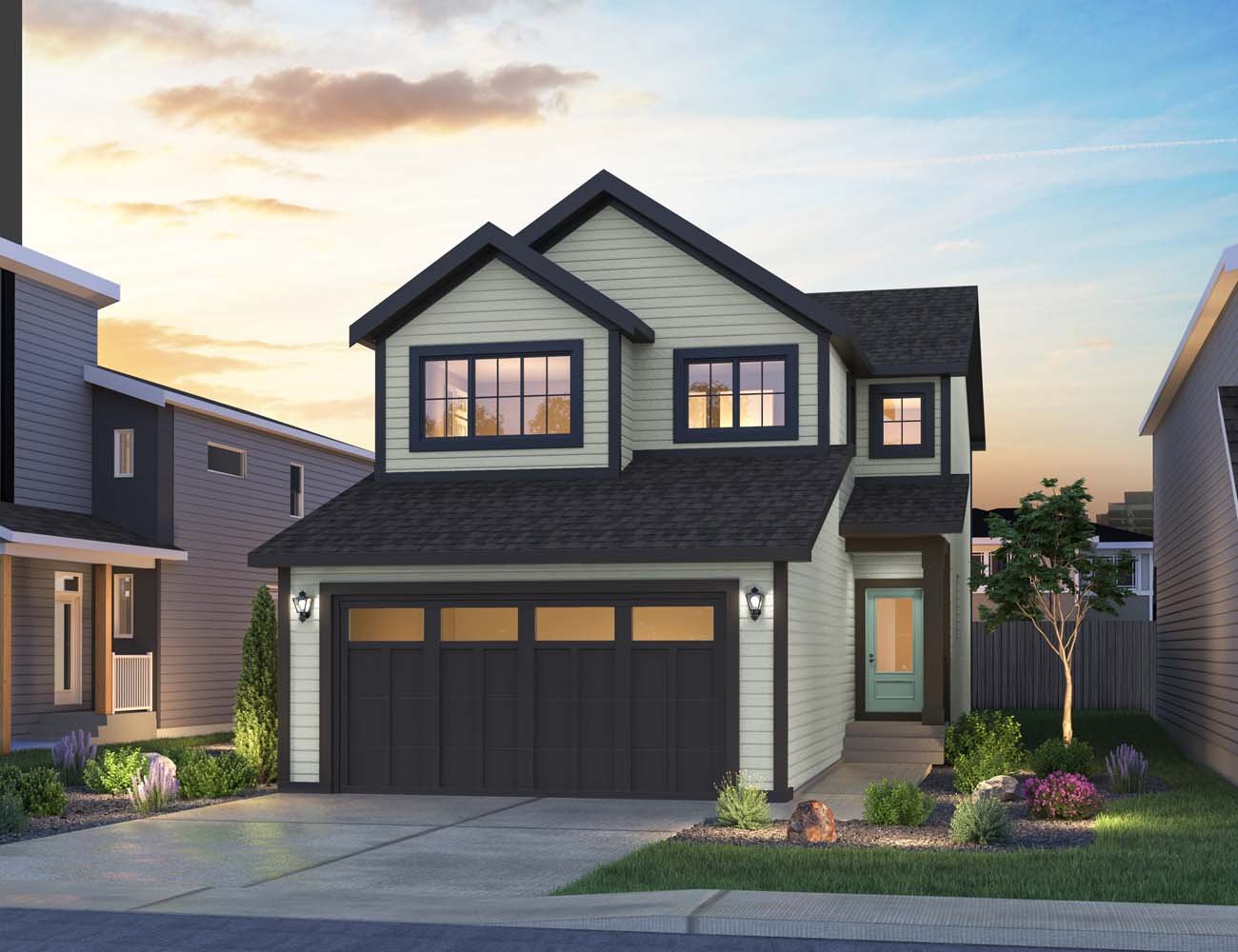 A rendering of the Nordic Folk exterior style of the Opal 26 home by Brookfield Residential.