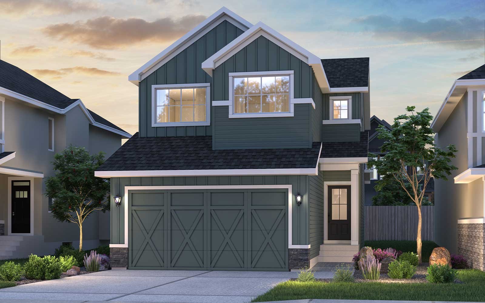 Exterior rendering of the Rundle 24 Farmhouse style