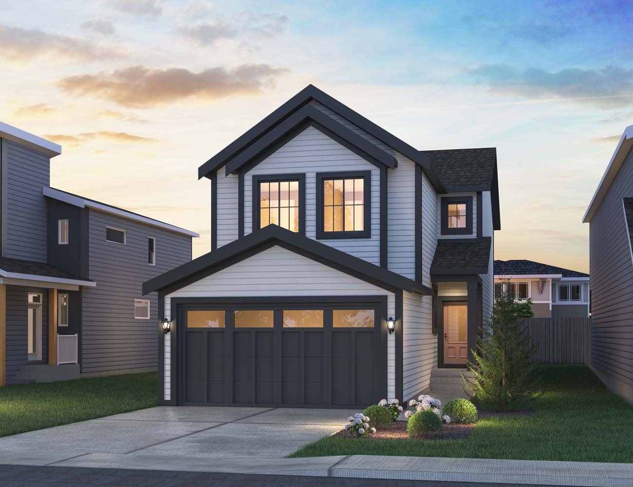 A rendering of the Nordic Folk exterior style of the Sierra 24 home by Brookfield Residential.