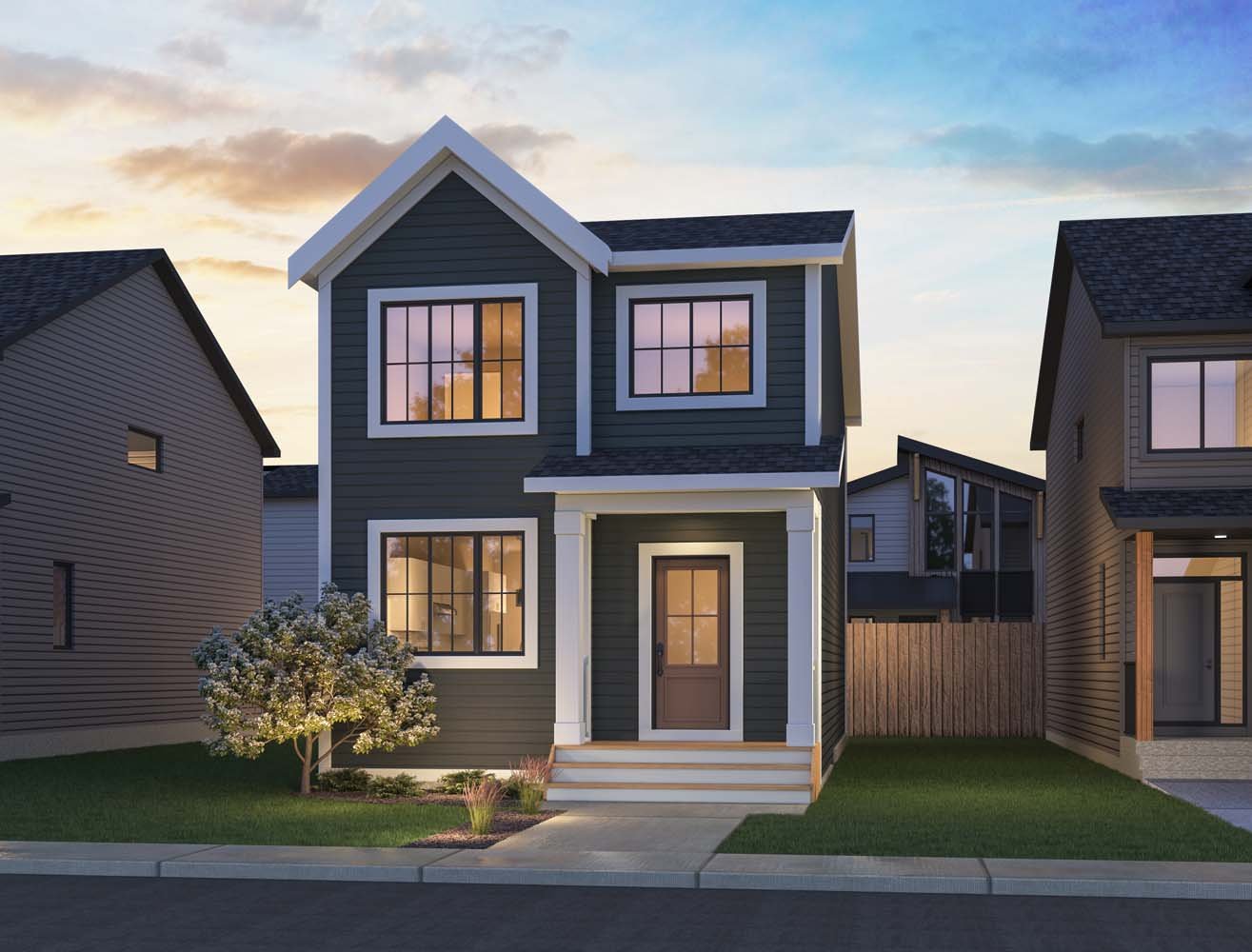 An exterior rendering of the Nordic Folk style of the Asher home by Brookfield Residential. 