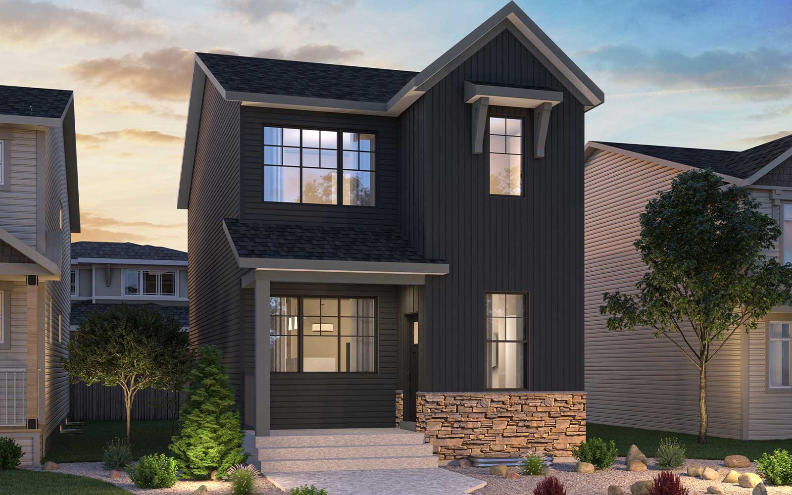 Exterior rendering of the Belvedere Farmhouse style