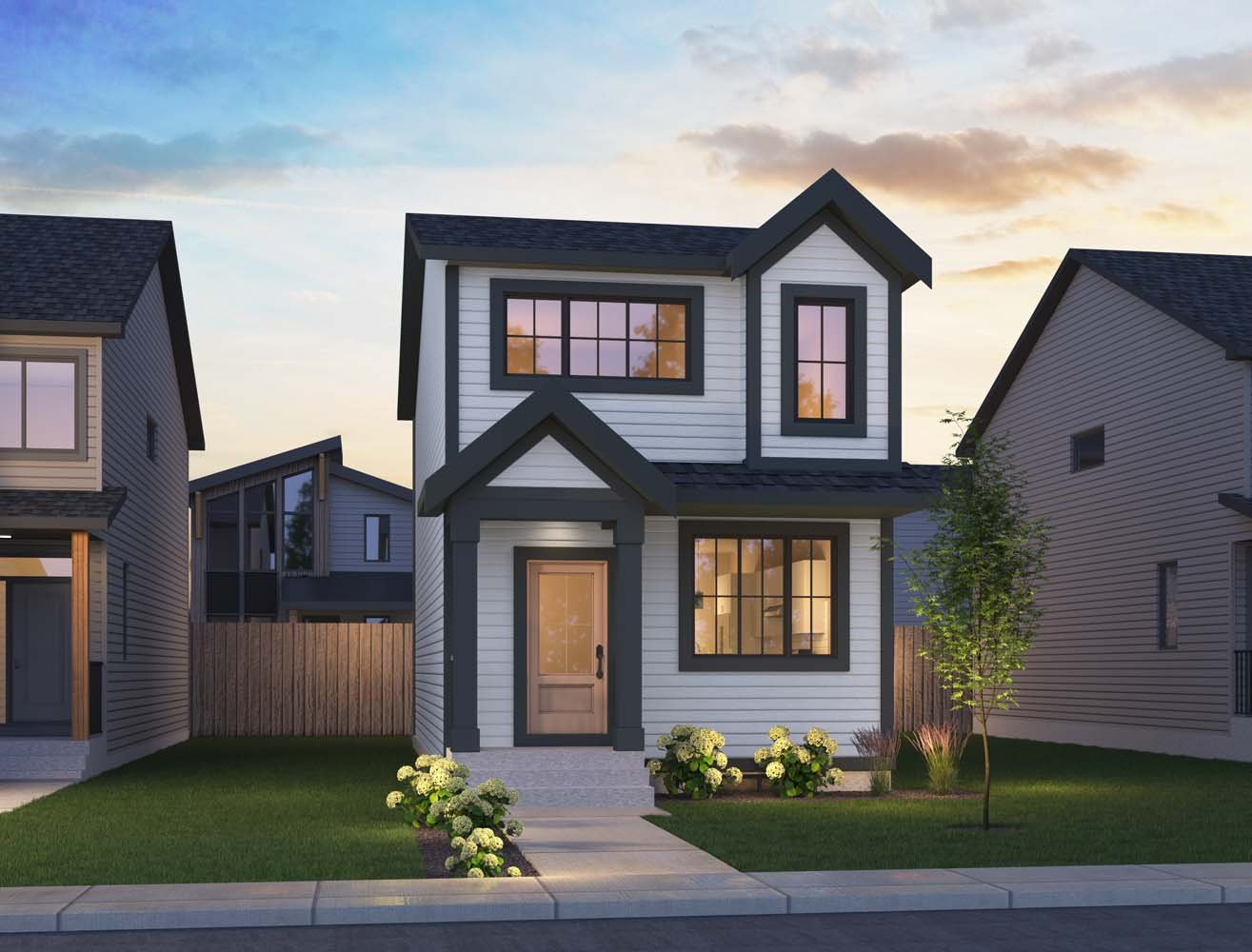 An exterior rendering of the Nordic Folk style of the Marlow home by Brookfield Residential. 