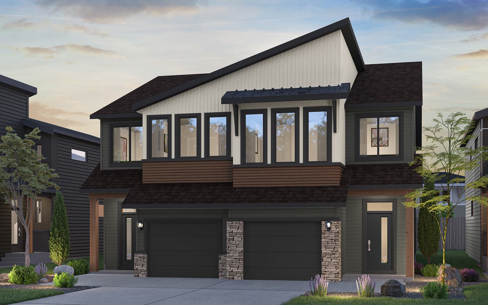 Rustic Contemporary exterior rendering of the Pembina in Edmonton by Brookfield Residential.
