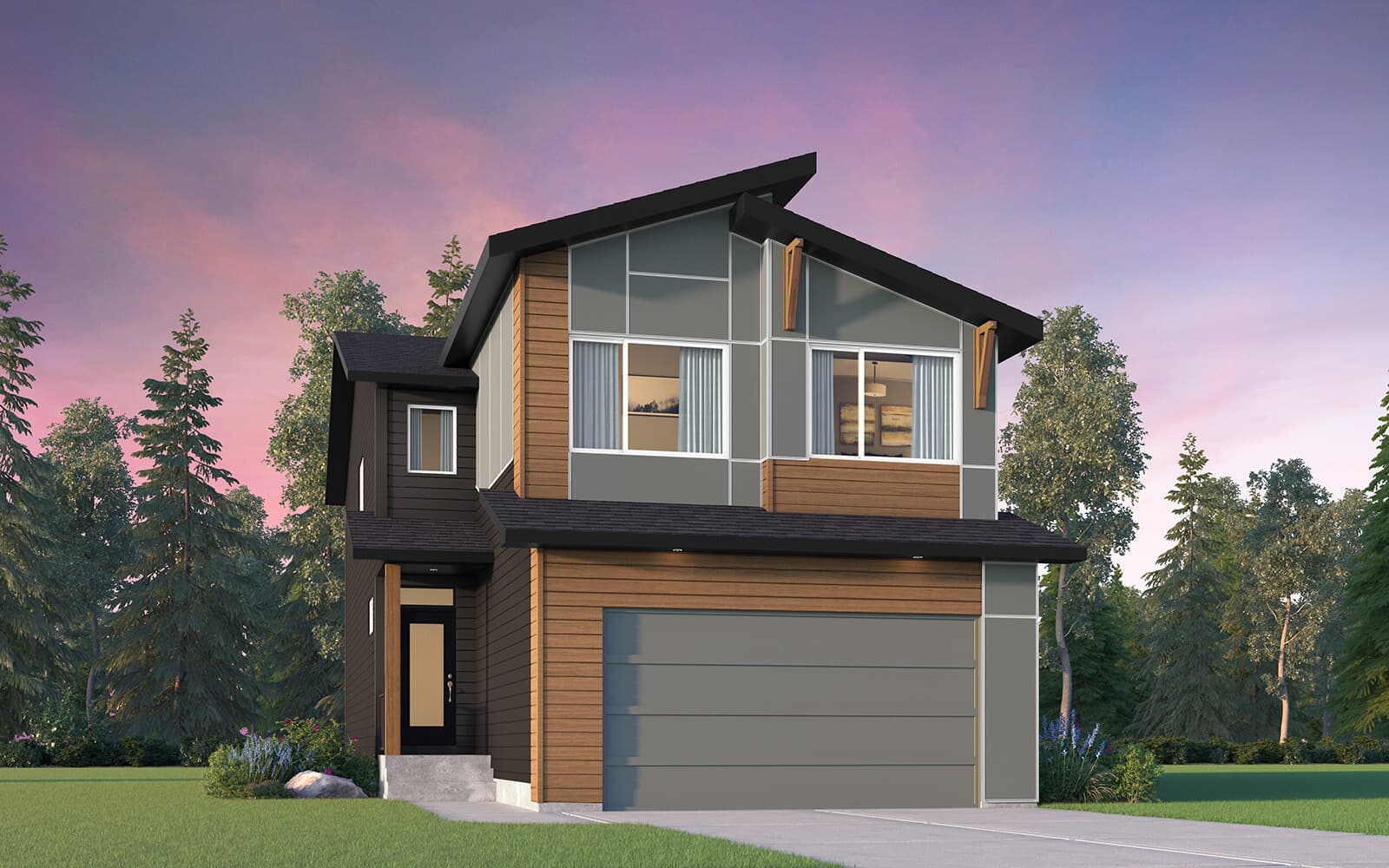 Rustic Contemporary exterior rendering of the Robson 26 in Edmonton by Brookfield Residential.