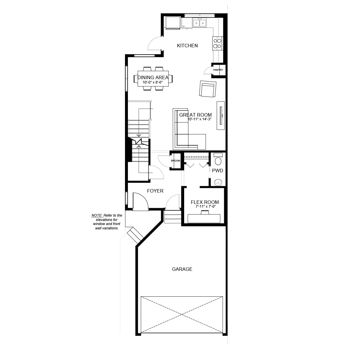 A blackline drawing of the Birch floorplan in Edmonton by Brookfield Residential