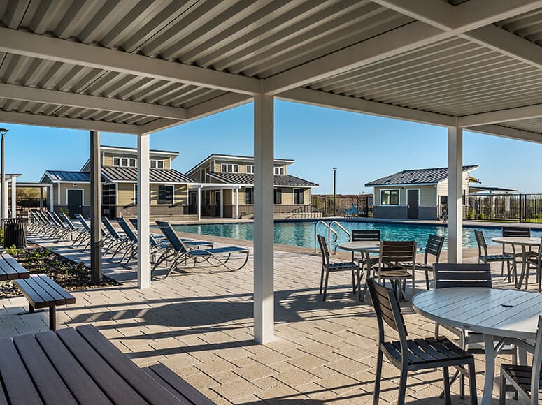 Covered seating at Haymoon Pool
