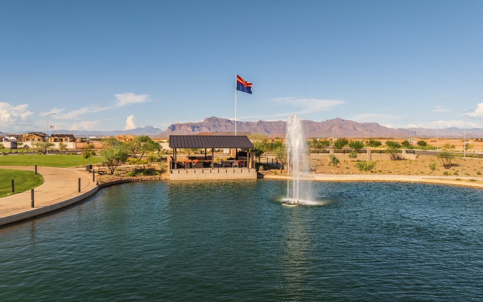 Aerial image of the lake at Painted Sky Park in Blossom Rock
