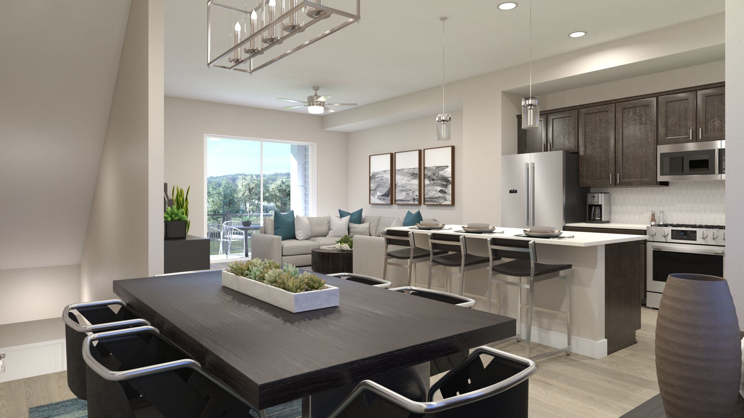 Cadence 11 Dining Table Looking into Kitchen at Solterra in Lakewood, CO