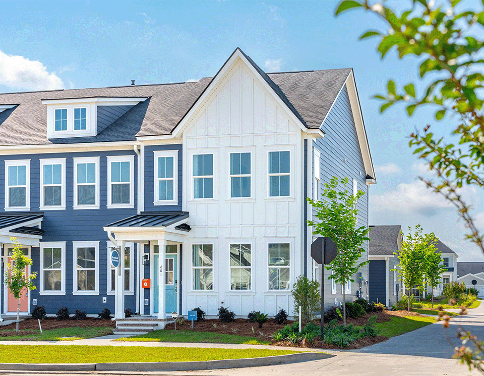 Exterior photo of townhomes in the Nexton Community. 