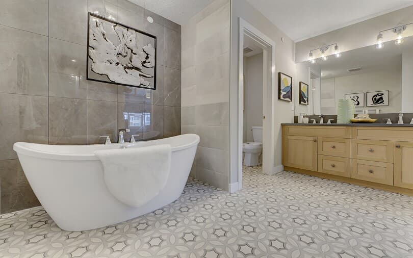 Primary ensuite in Purcell at Livingston by Brookfield Residential in Calgary, AB