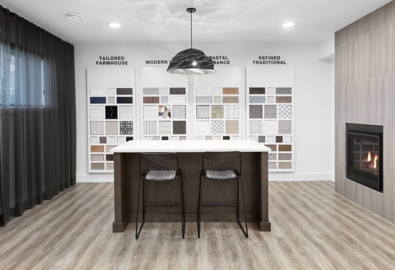 Display of colour palettes at The Gallery by Brookfield Residential in Edmonton, AB