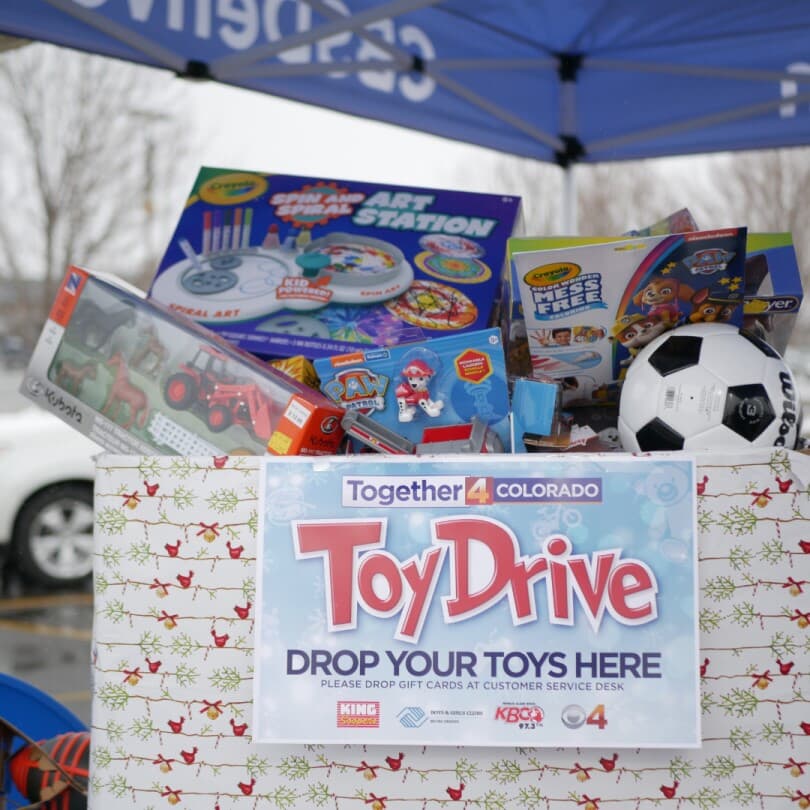 Collection bin full of toy donations
