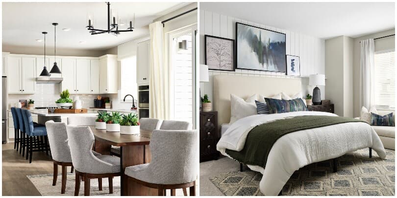 Dining area and bedroom in the Villa Portfolio at Central Park in Denver, CO