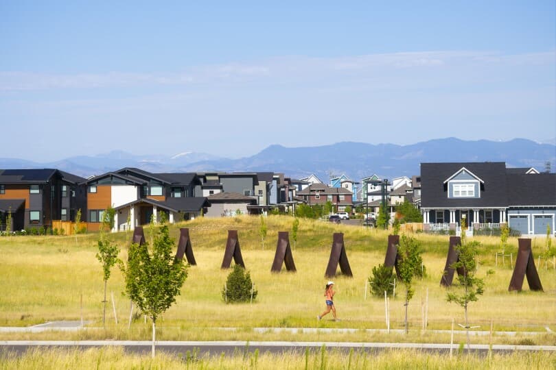 Outdoor scene at North End at Central Park in Denver, CO