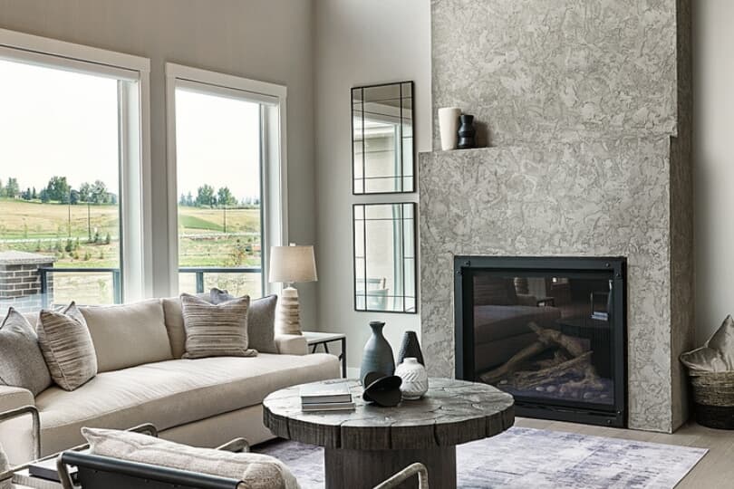 Fireplace in Great Room Interior in Palermo of Estate Collection at Rockland Park in Calgary AB