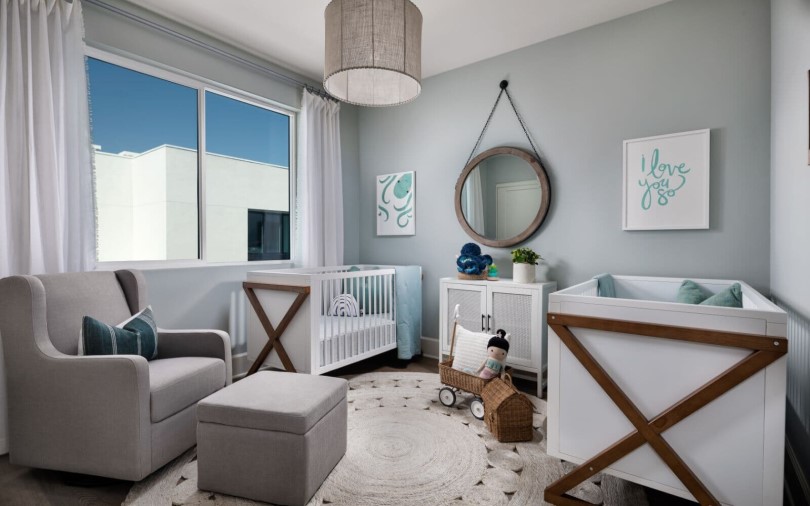 Modern nursery in Luna Plan 3 at The Landing in Tustin CA by Brookfield Residential