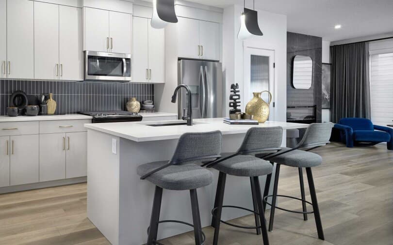 Oak Kitchen in Duplex Collection at Silver Spruce in Calgary AB