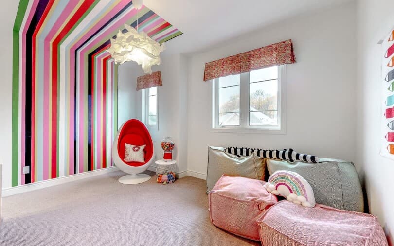 Kid bedroom in Turquoise at Woodhaven by Brookfield Residential in Aurora in the GTA