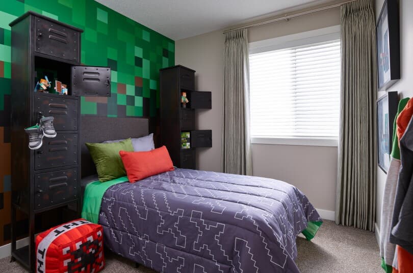 Minecraft-themed kid's room in a Brookfield Residential home in Calgary