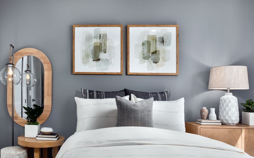 Bedroom detail in Terra Plan 2 at The Landing by Brookfield Residential in Tustin CA