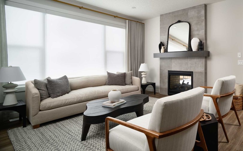 Living room in Dawson 26 at Livingston by Brookfield Residential in Calgary AB