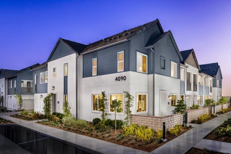 Exterior street scene of the Row Collection at New Haven in Ontario CA