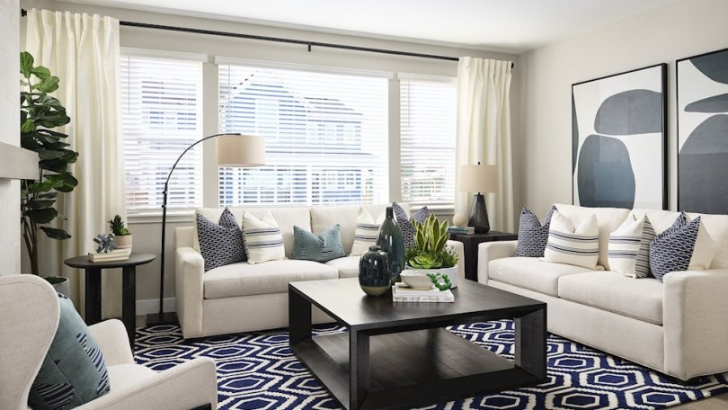 Living room in the Villa Portfolio at the Central Park Community in Denver Colorado