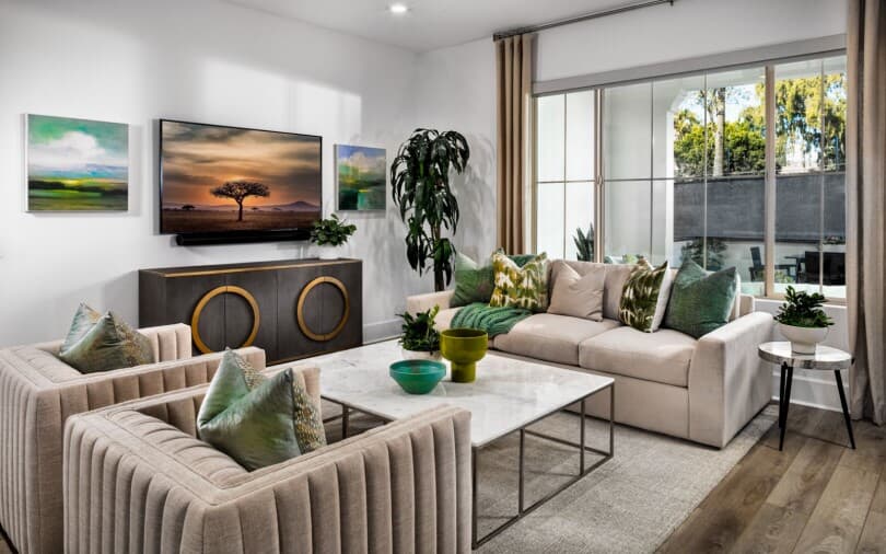 Family room in Plan 2 at Los Coyotes by Brookfield Residential in Buena Park CA