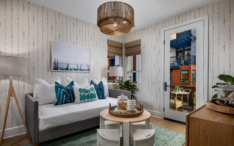 Guest bedroom in Luna Plan 2 at The Landing by Brookfield Residential in Tustin CA