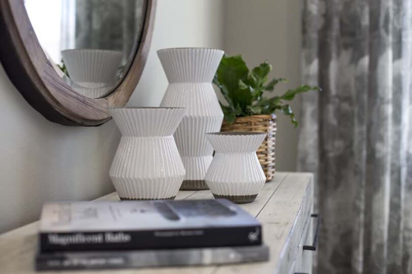 White vase detail in Residence 3 at Haciendas at the Village of Escaya in Chula Vista CA