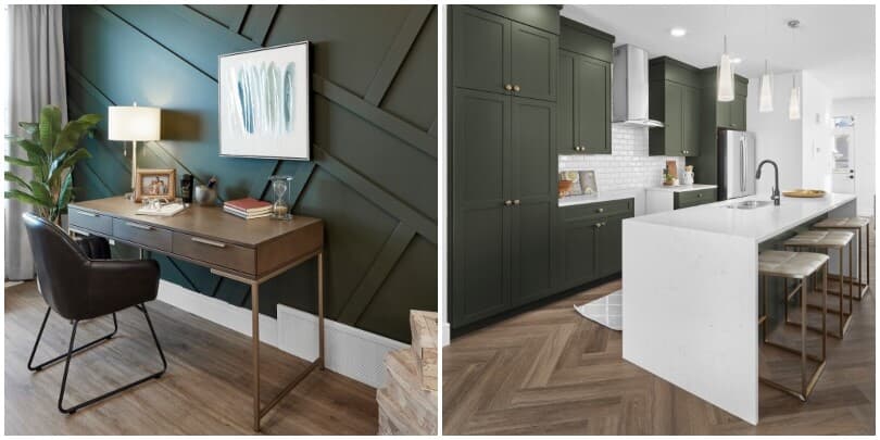 Dark green accent wall and kitchen in Brookfield Residential homes
