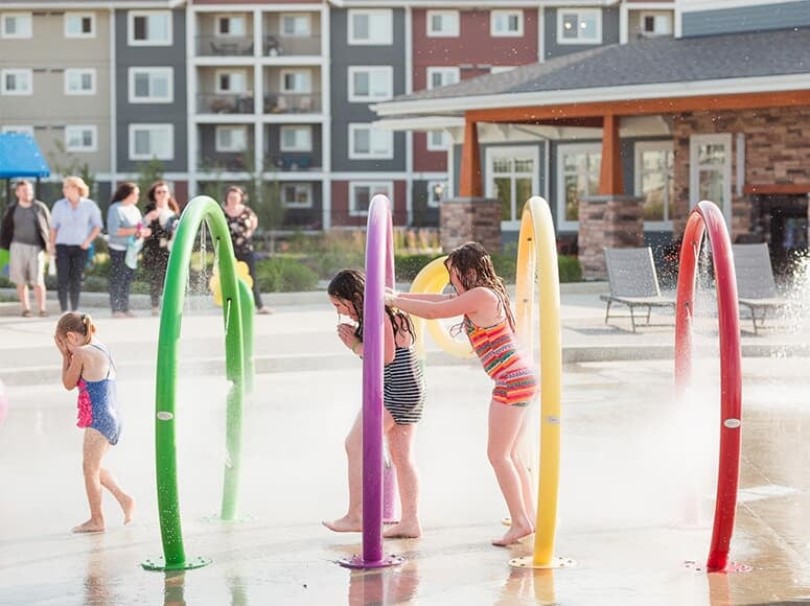 Splash pad at Chappelle Gardens in Edmonton AB