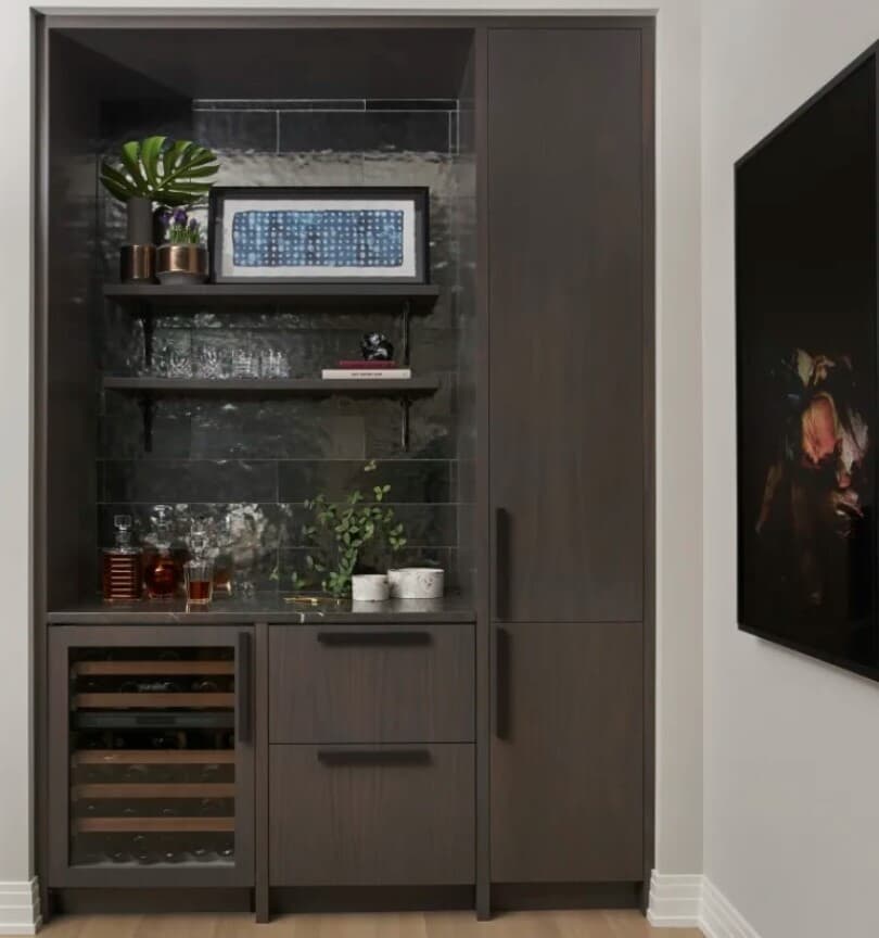 Bar set up in a repurposed closet space