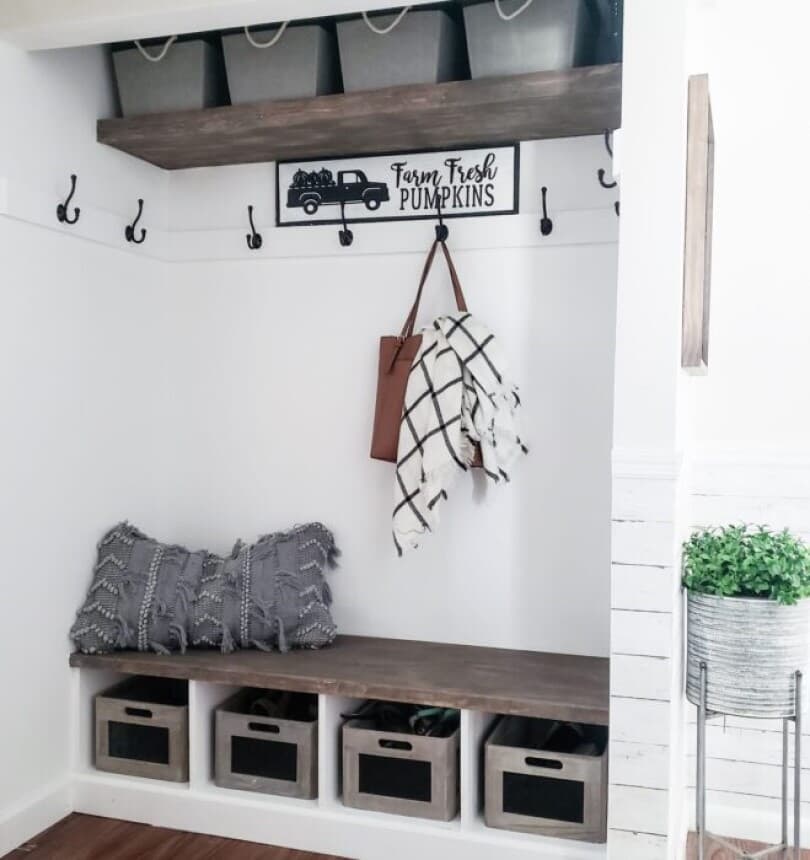 Entry closet repurposed to a drop zone