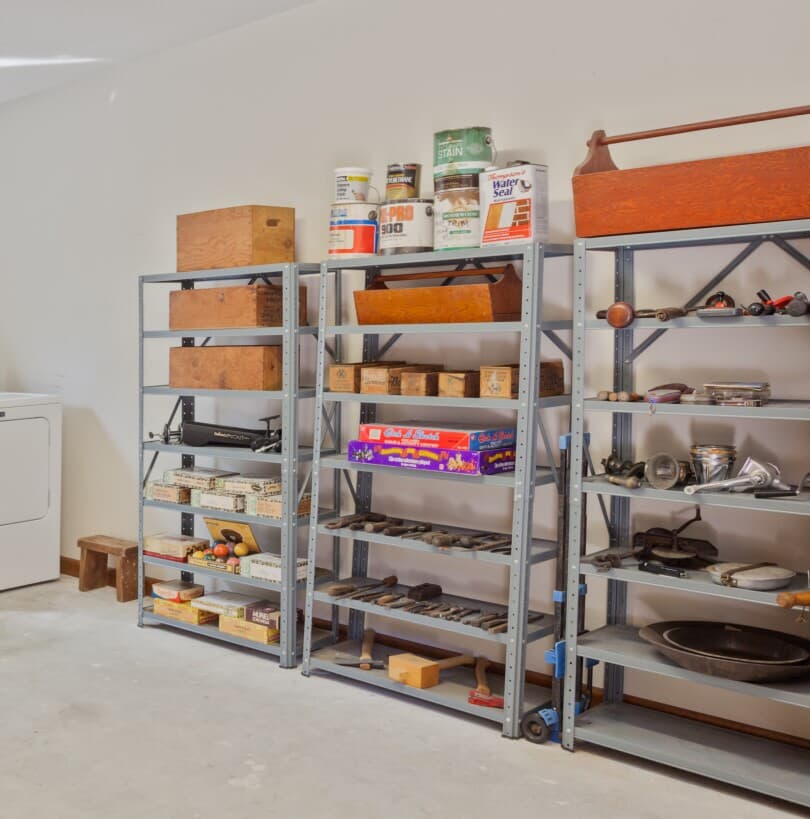 Organized shelving system in a garage