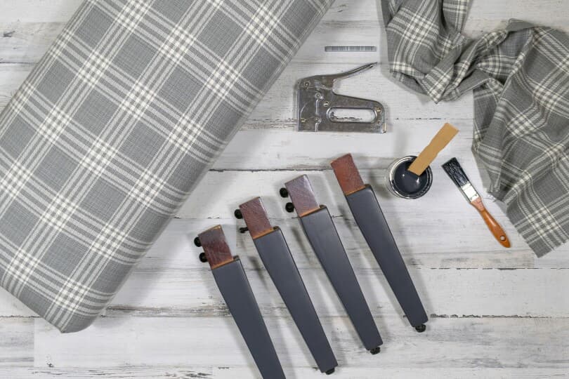 Reupholstering with fabric and tools